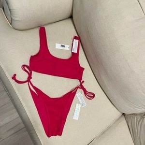 Frankie's Bikinis Connor Ribbed Scoop Bikini Top and Bottom Set (Small)